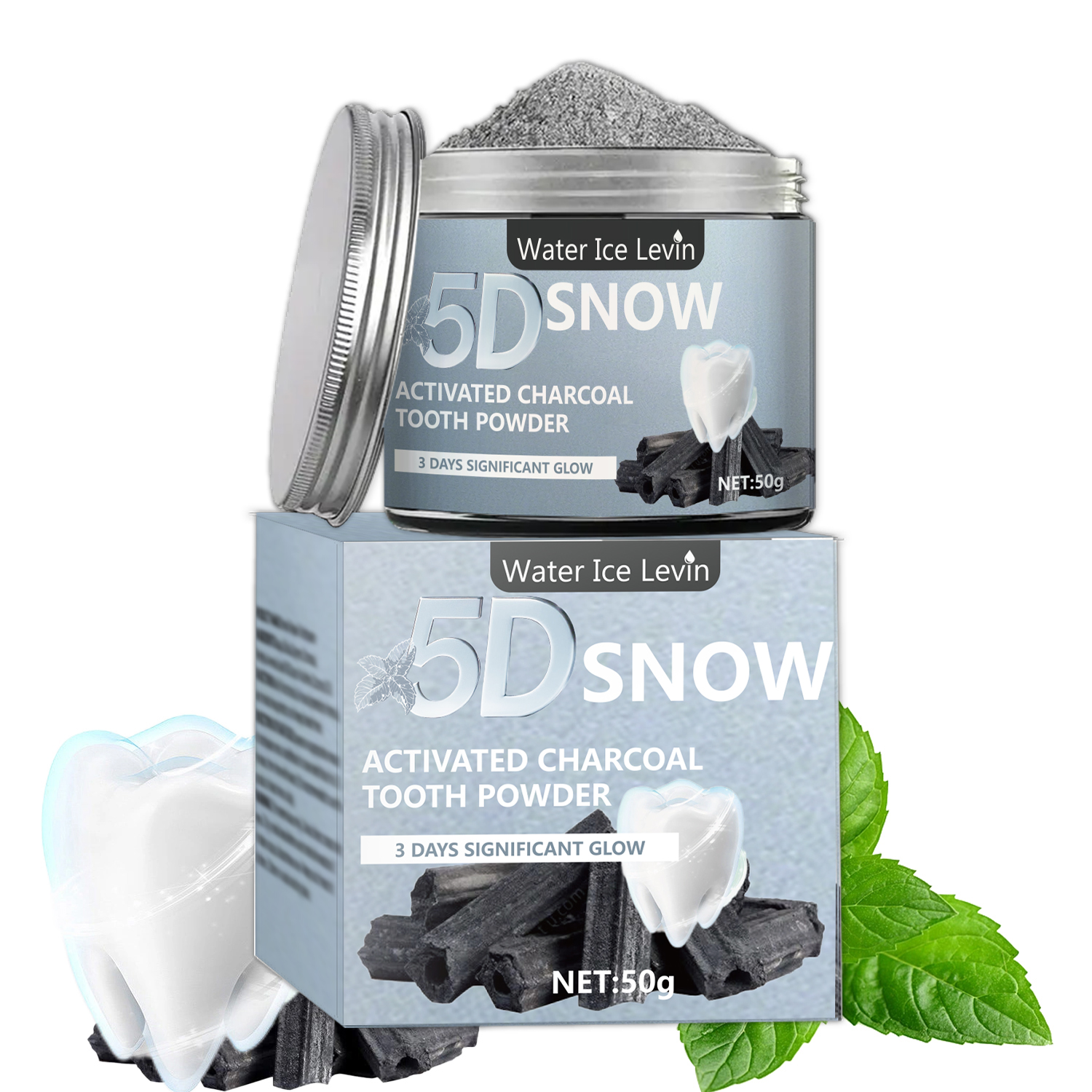 Teeth Whitening Charcoal Powder - Water Ice Levin 5D Snow Activated