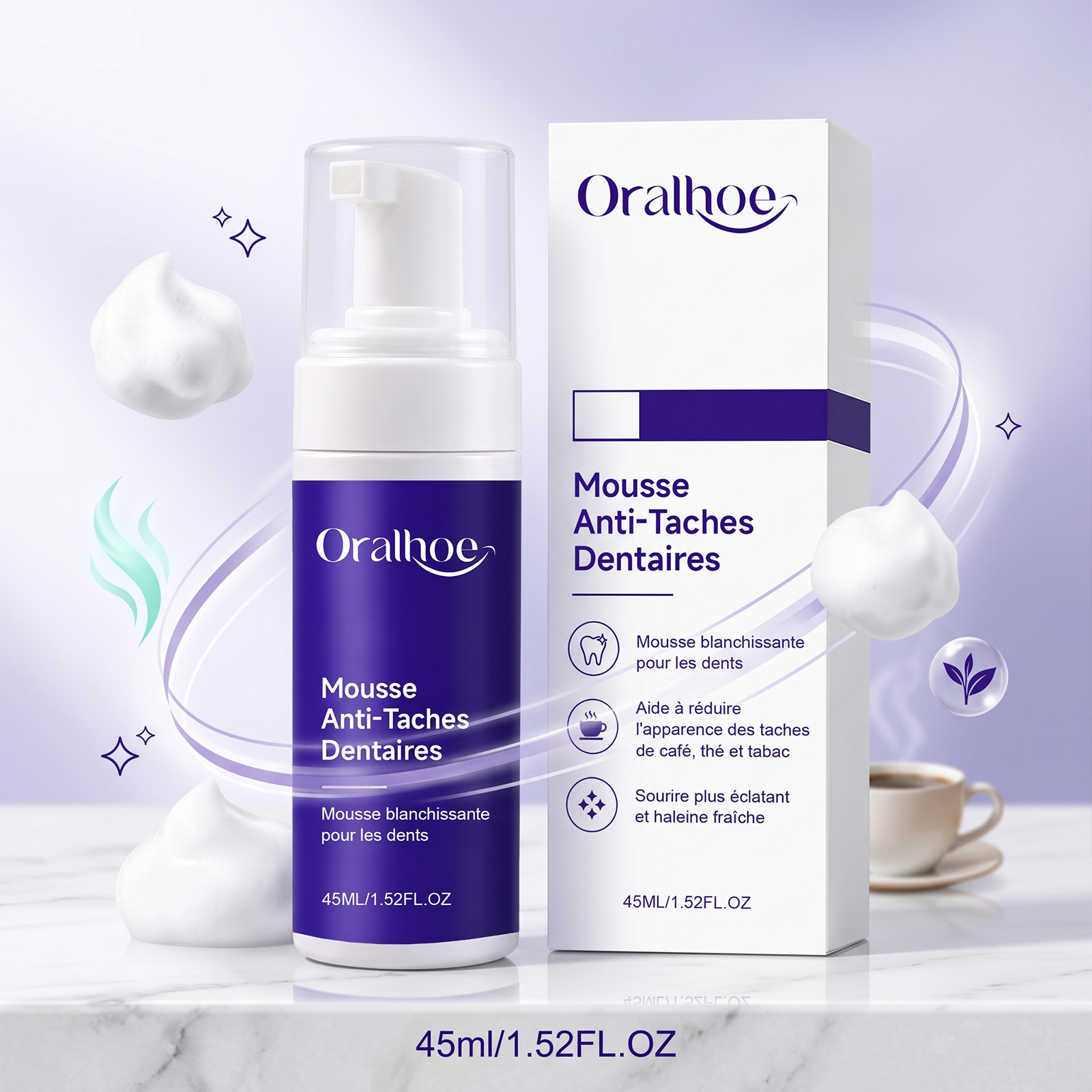 Teeth Whitening Cream - Purple Toothpaste Mousse Foam Gentle Whitening