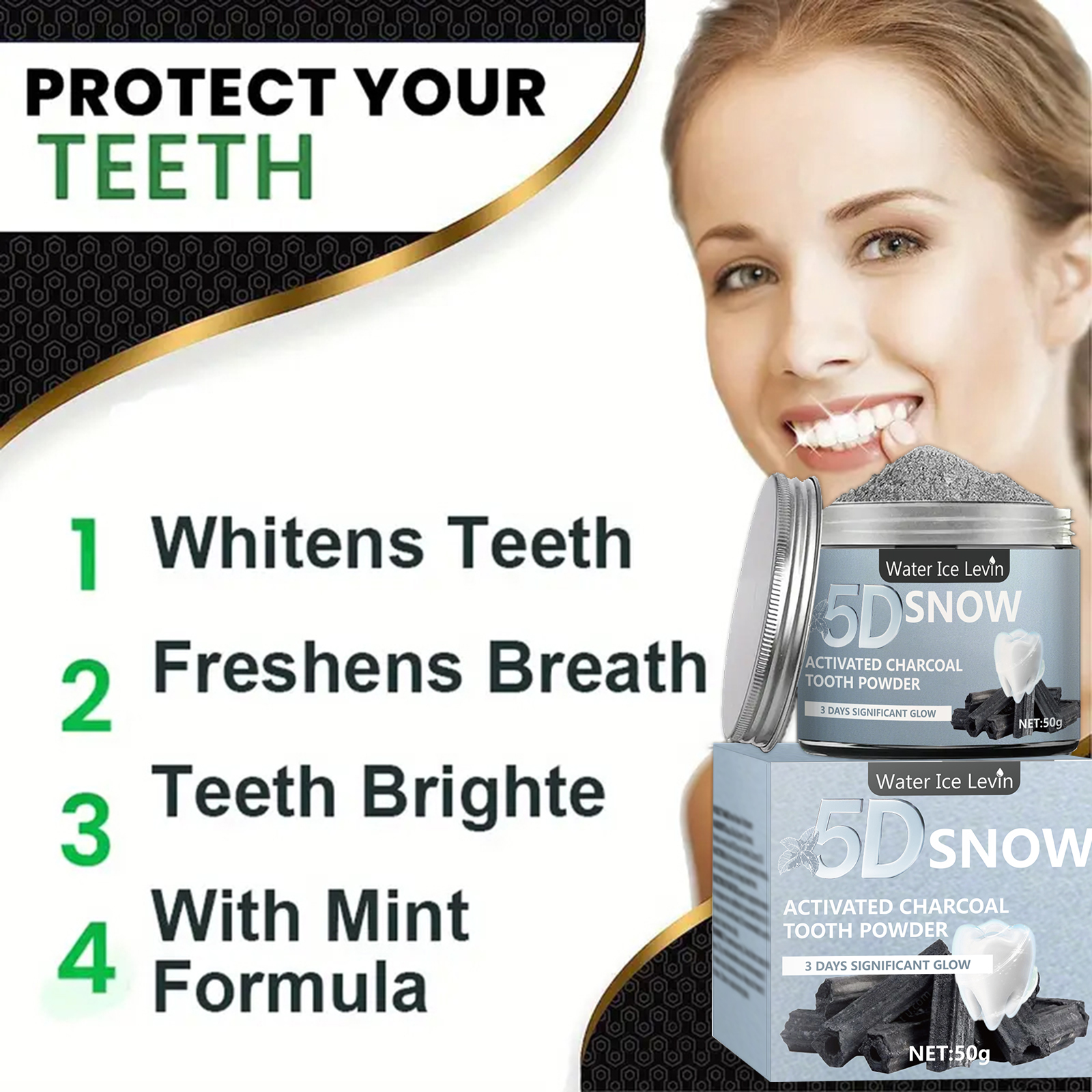 Water Ice Levin 5D Snow Activa – Teeth Whitening Charcoal Powder recenzja i cena